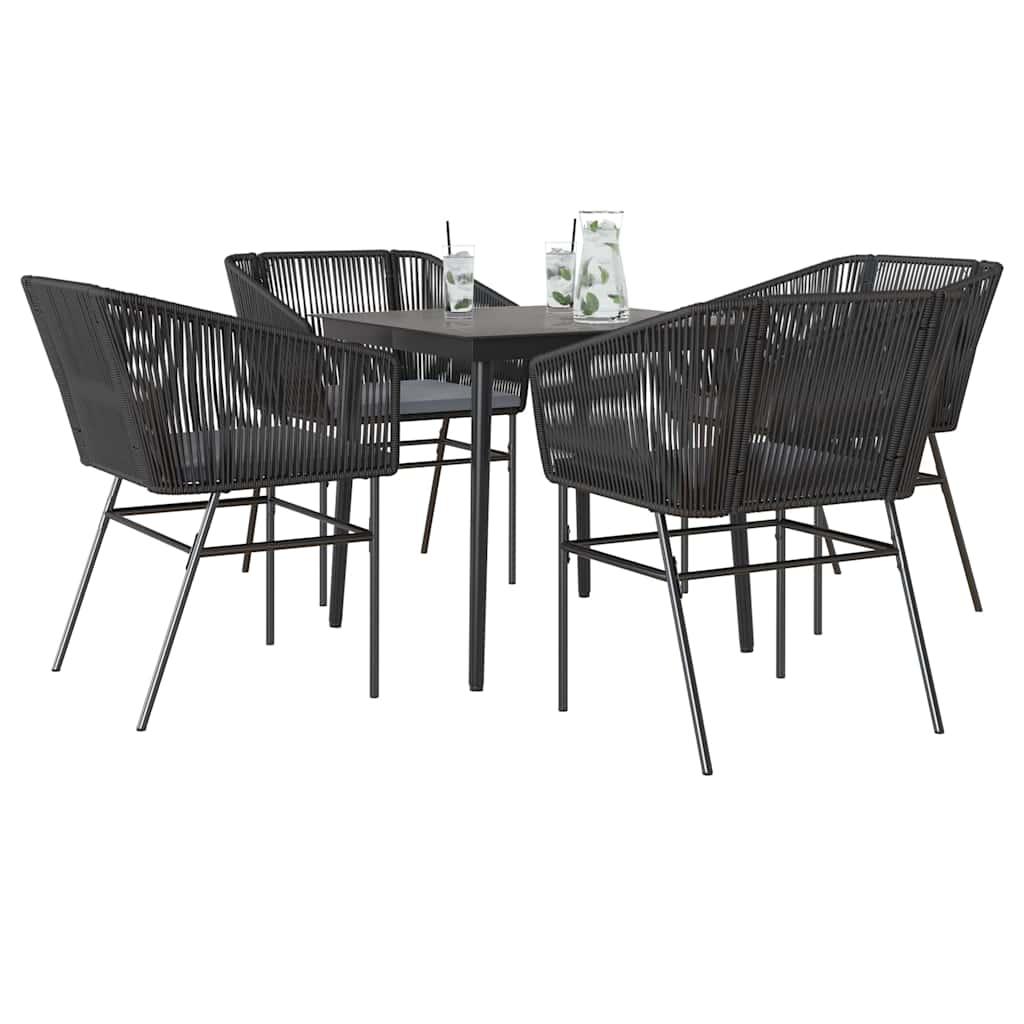 5 dele spisebordssæt til haven m. hynder polyrattan glas sort