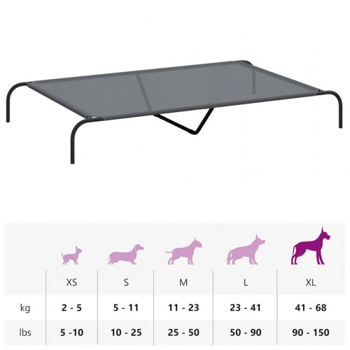 Forhøjet hundeseng 150 × 90 × 20 cm - textilene og stål, grå