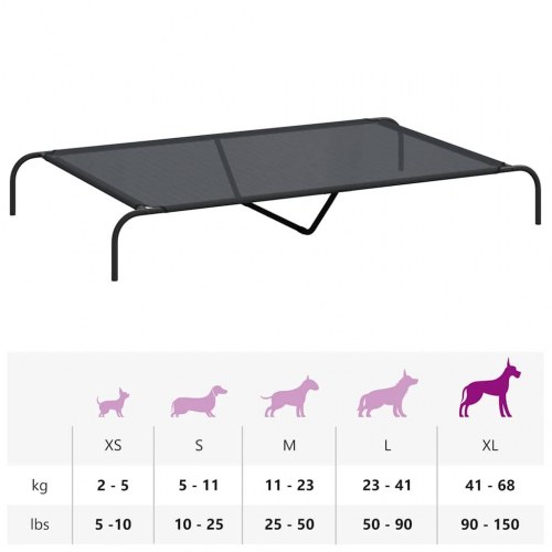 Forhøjet hundeseng 150 × 90 × 20 cm - textilene og stål, sort