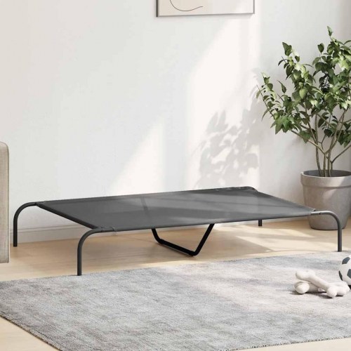 Forhøjet hundeseng 130×80×20 cm - grå textilene og stål