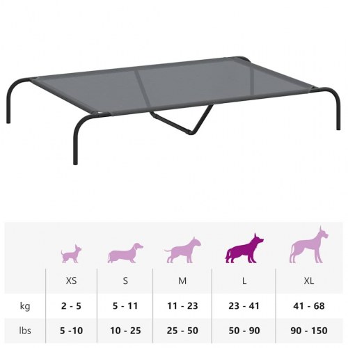Forhøjet hundeseng 130×80×20 cm - grå textilene og stål