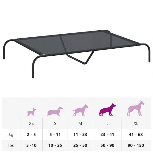 Forhøjet hundeseng 130 × 80 × 20 cm - textilene og stål, sort