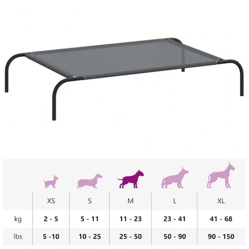 Forhøjet hundeseng 110 × 65 × 20 cm - grå textilene og stål