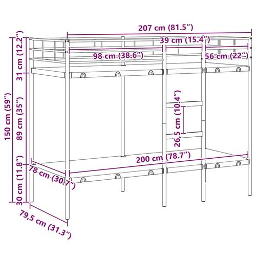 Køjeseng uden madras 80x200 cm stål sort
