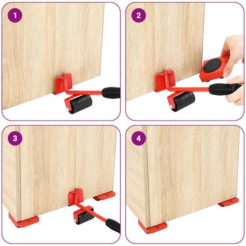 Møbelruller 8 stk. med løfter 9,8x7,5x3 cm 150 kg rød