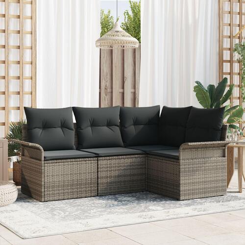 Have Sofa Sæt Sæt af 4 Grå Polyester puder og rattan base