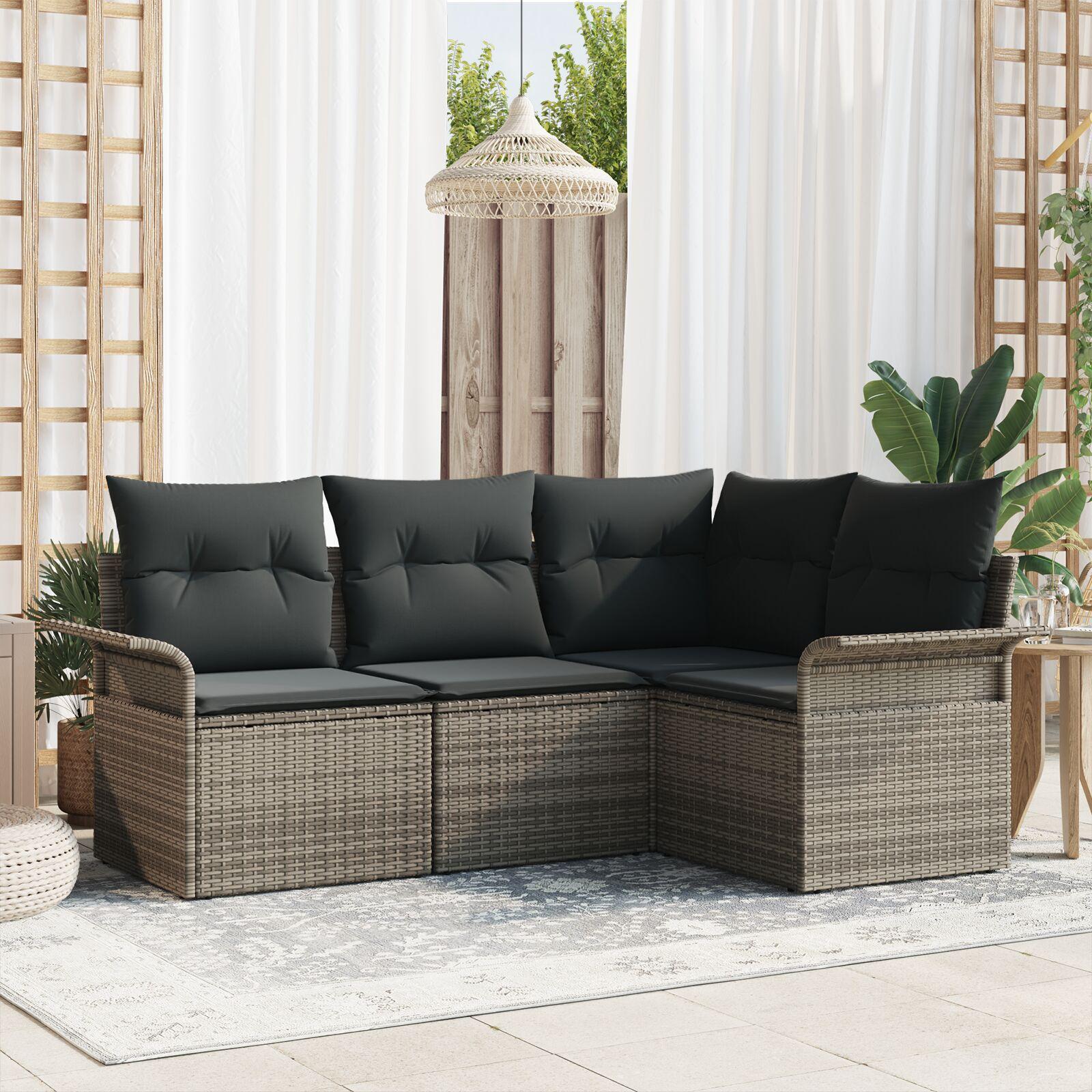 4 Delers Have Sofasæt med Puder Grå Poly Rattan