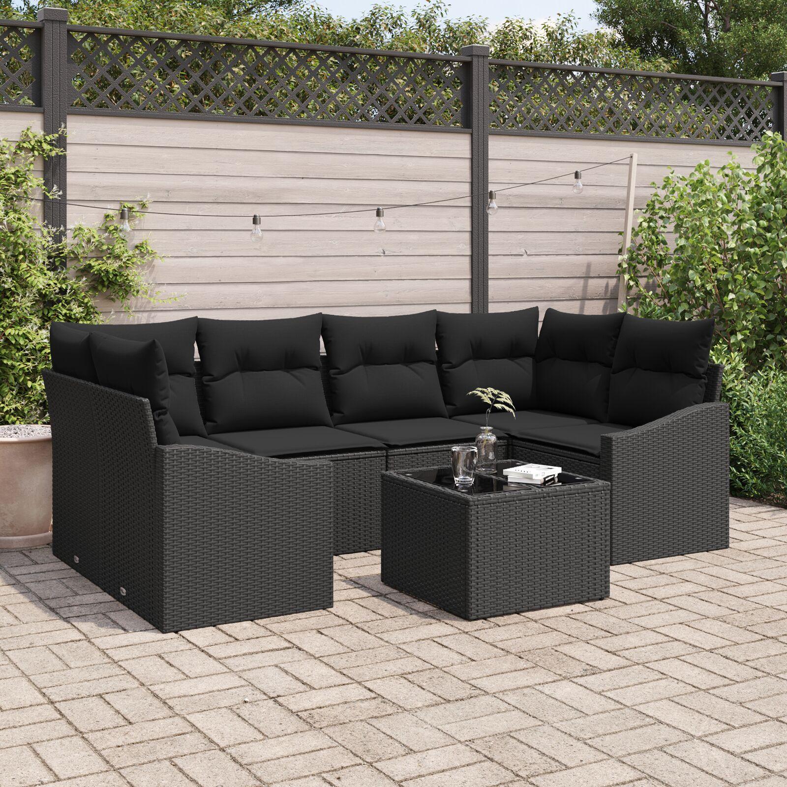 Havesofa SÃ¦t med pude med opbevaring 7 stk Sort 55 x 55 x 37 cm