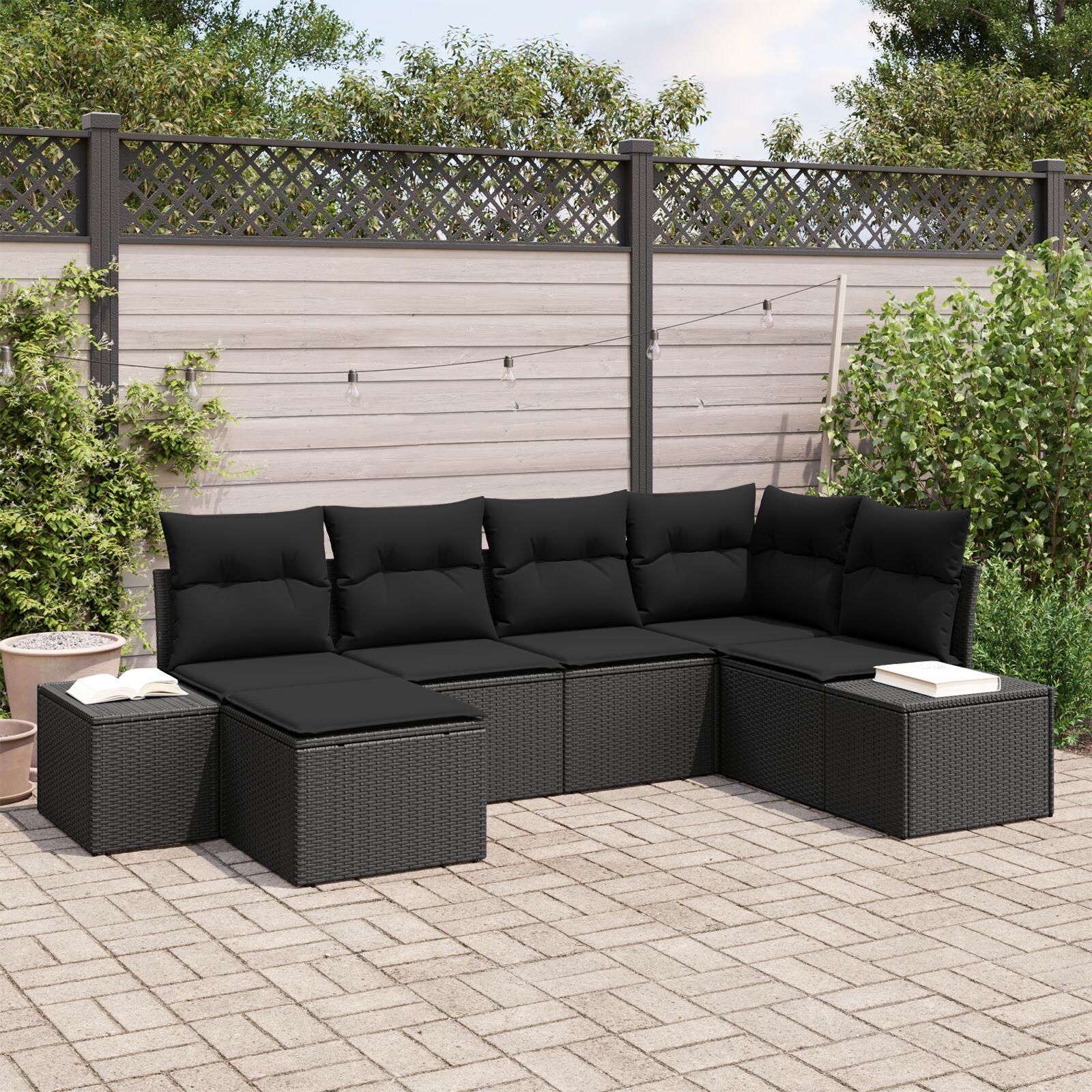 Havesofa Sæt Med Pude 6 Dele Sort Poly Rattan