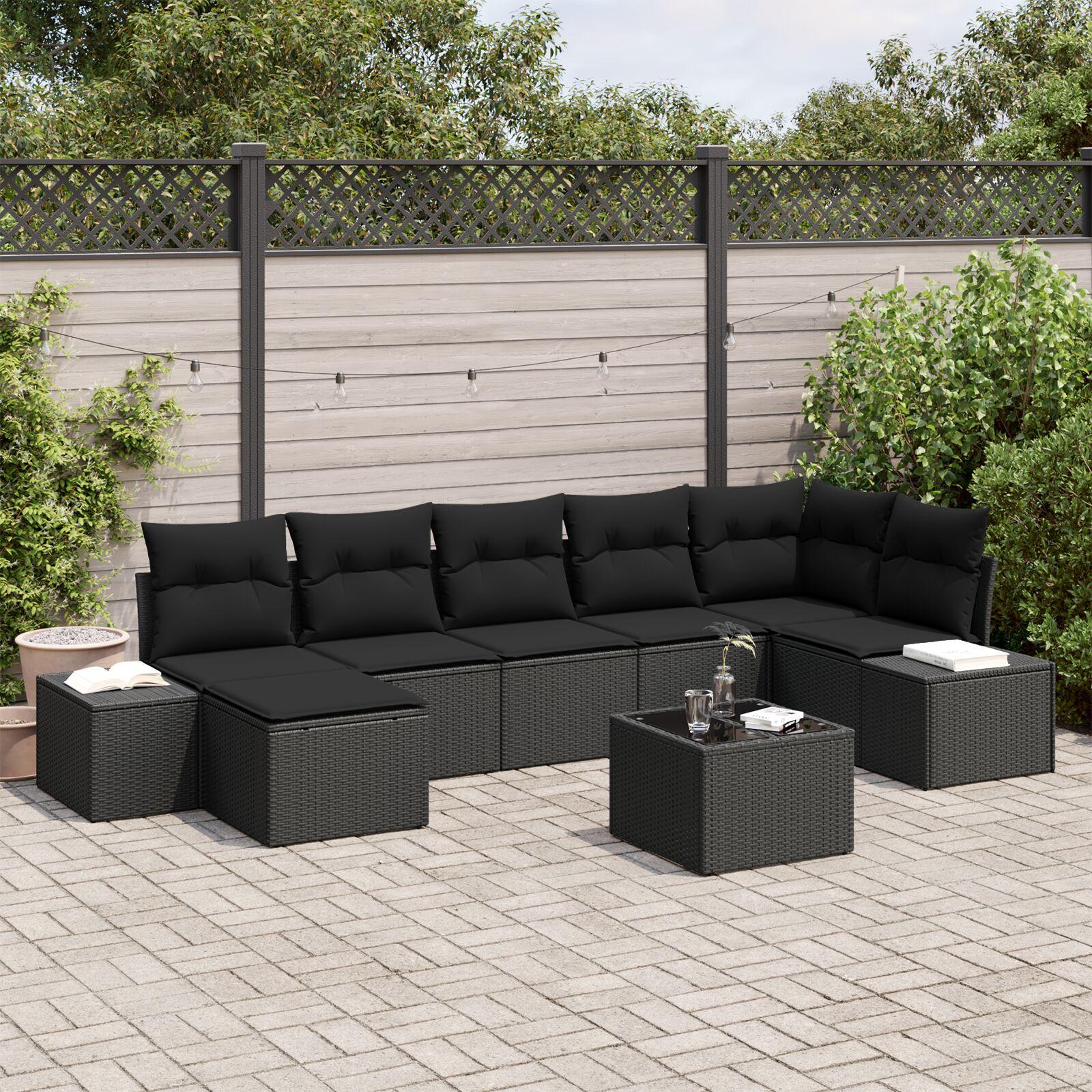 Havesofa Sæt Med Pude 8 Dele Sort Poly Rattan