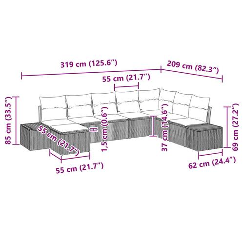 Have Sofa Sæt Sæt af 8 Sort Poly Rattan Udendørs Sofa