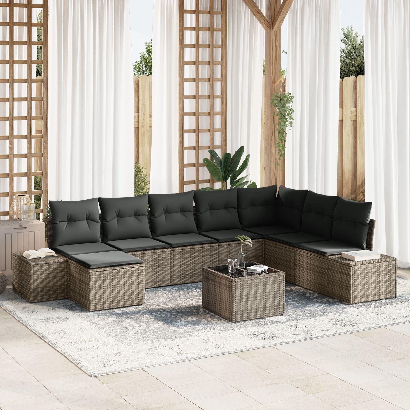 Havesofa SÃ¦t med pude 9 stk 319 x 209 x 85 cm Poly rattan
