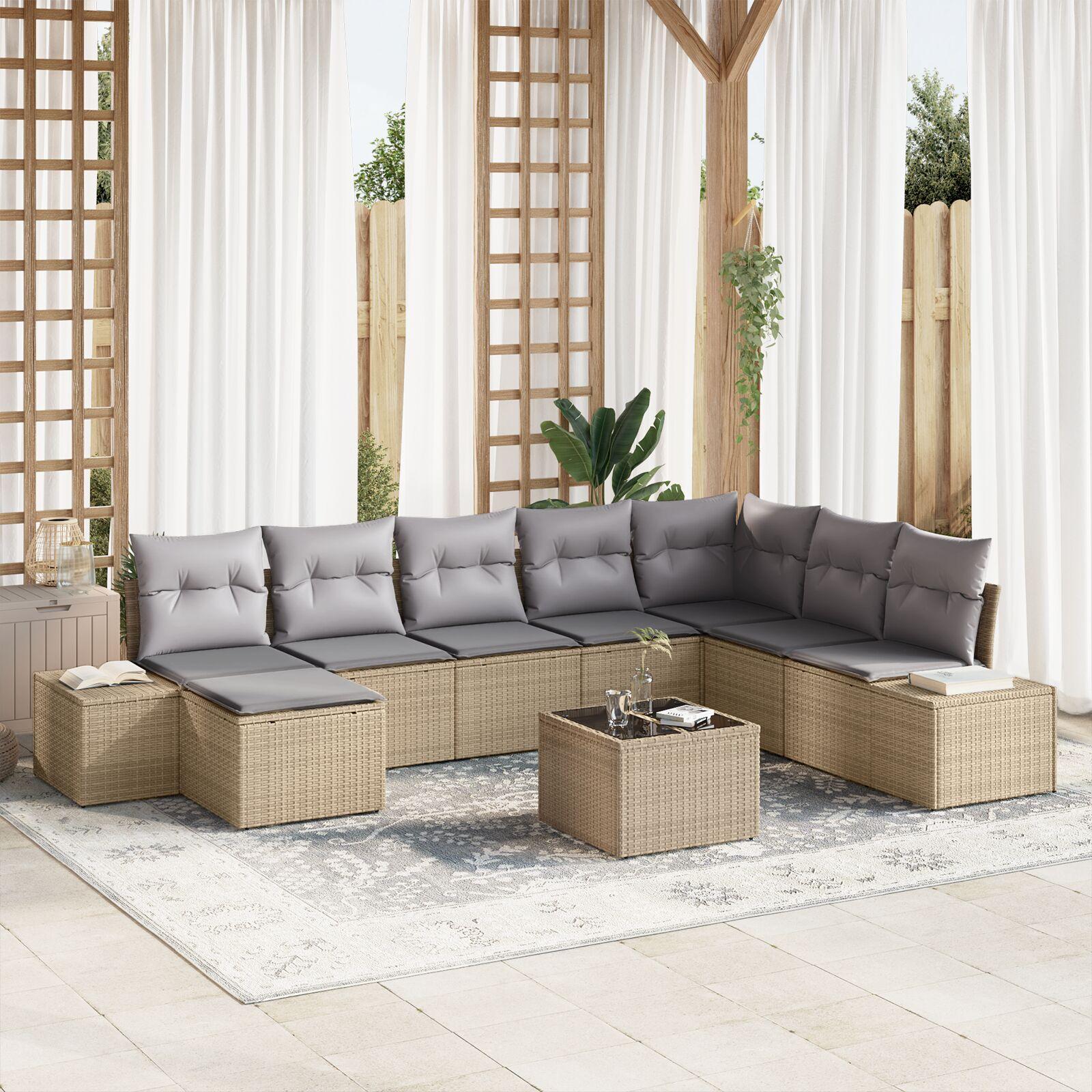 Havesofa SÃ¦t med pude 9 stk 319 x 209 x 85 cm Poly rattan