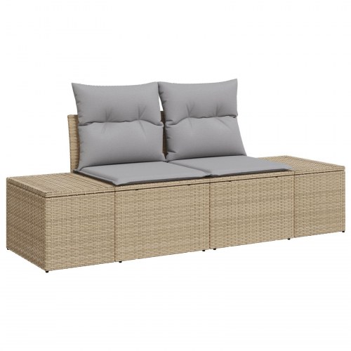 Have Sofa Sæt 9 dele Beige og Grå Rattan og Stof Have Sofa
