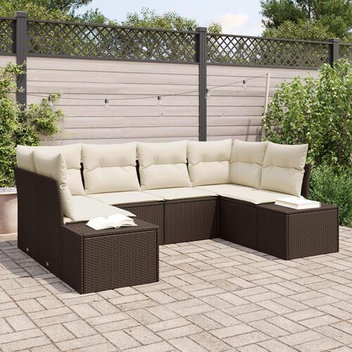 Have sofa sæt Sæt af 6 Brun og creme Rattan, polyester, skum