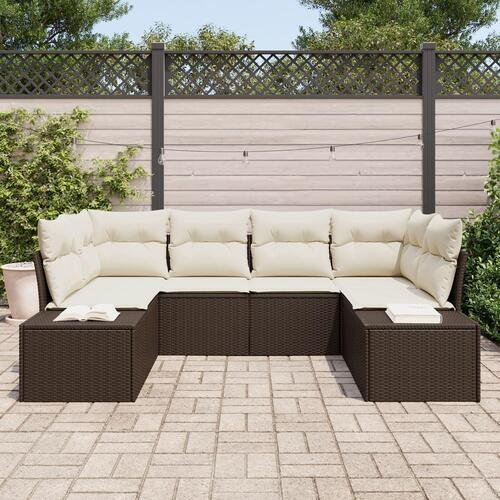 Have sofa sæt Sæt af 6 Brun og creme Rattan, polyester, skum