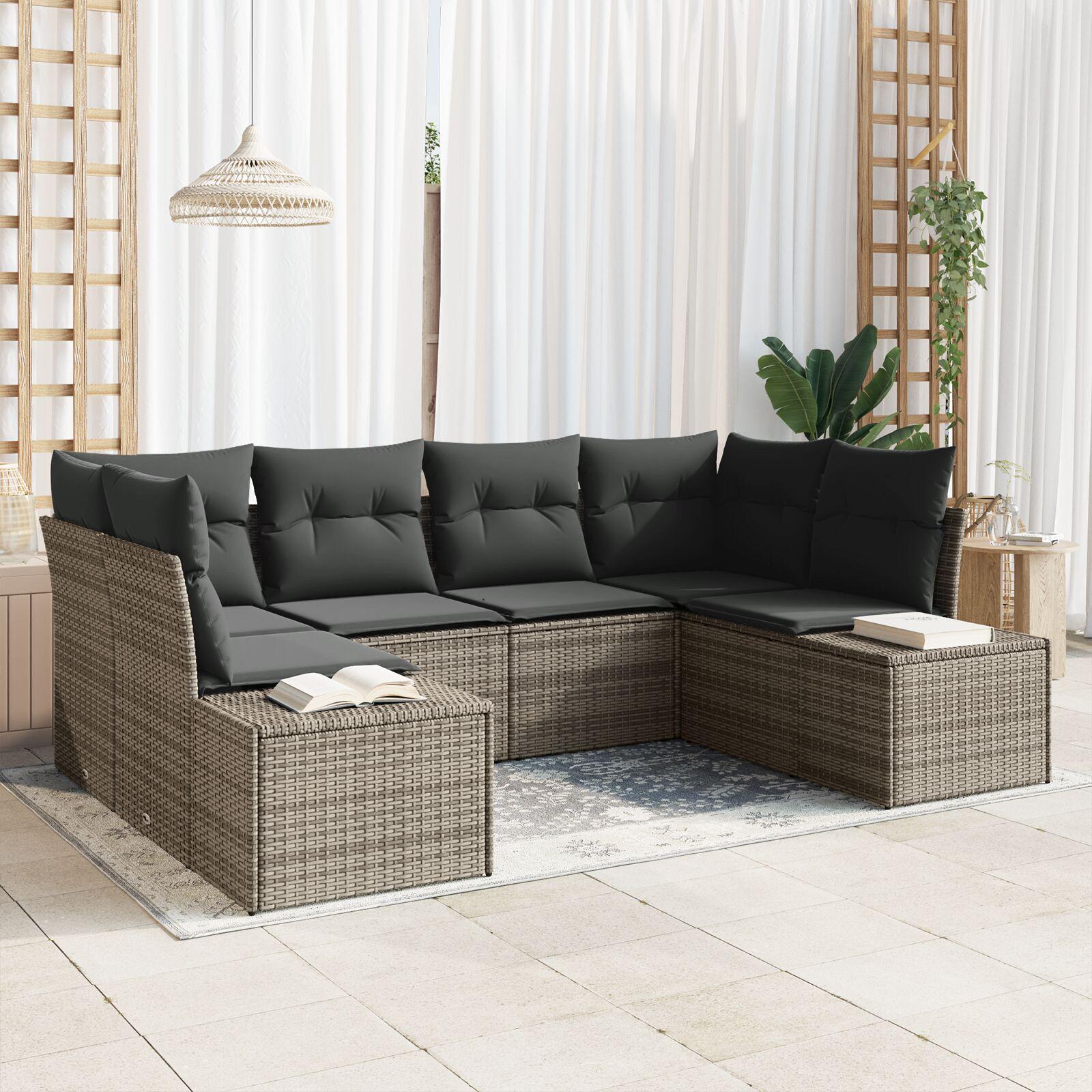 Havesofa Sæt Med Pude 6 Dele Grå Poly Rattan