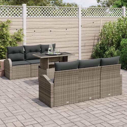 Have Sofa Sæt Sæt af 7 Brun, Grå Poly Rattan, Olefin Stof
