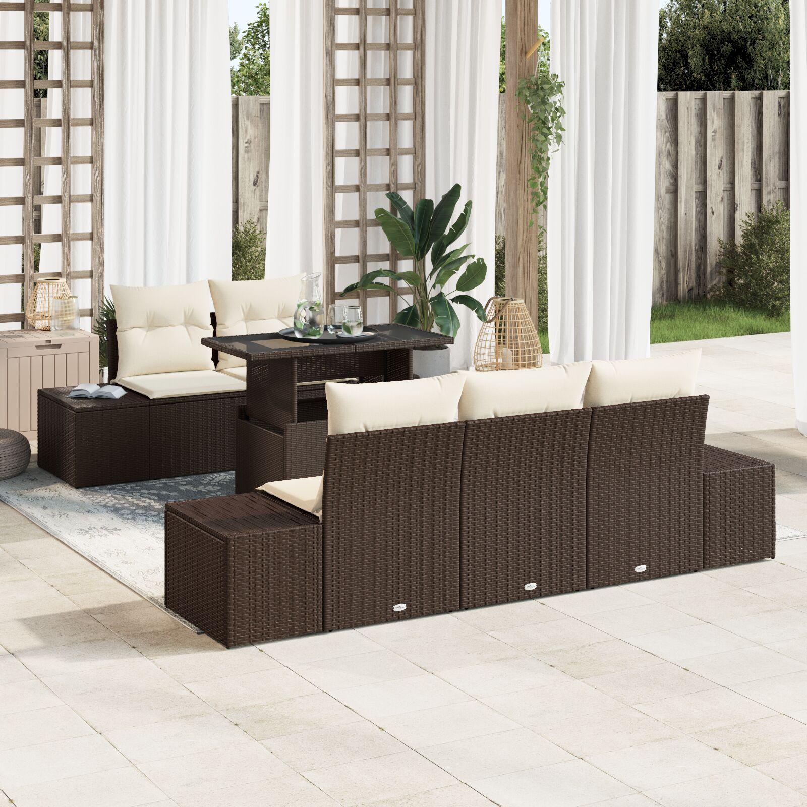 6 Dels Have Sofa Sæt Med Puder Brun Poly Rattan