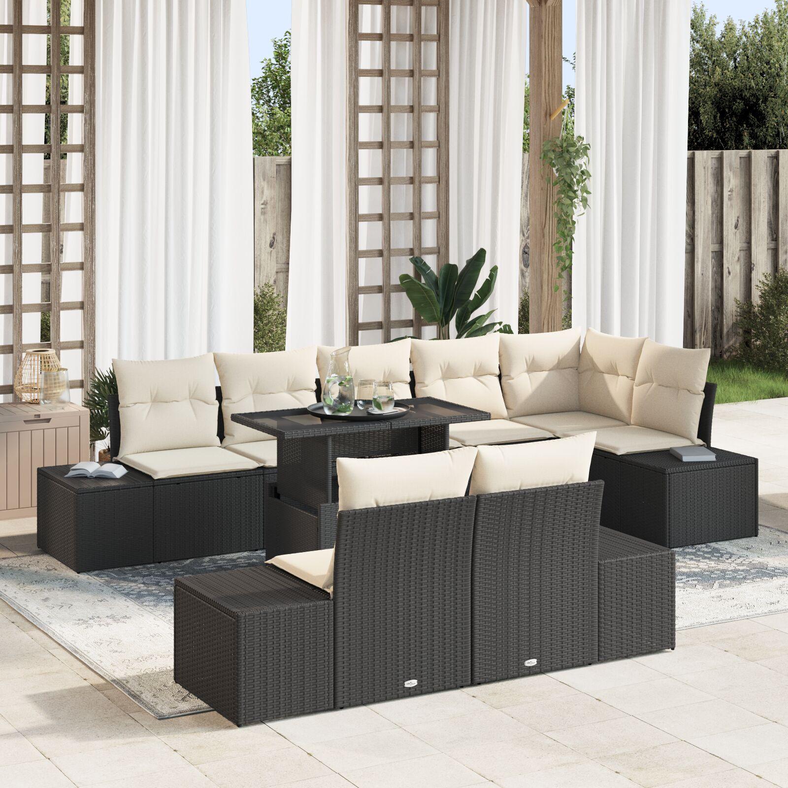 Havesofa SÃ¦t 9 stk Sort og cremefarvet 100 x 55 x 73 cm