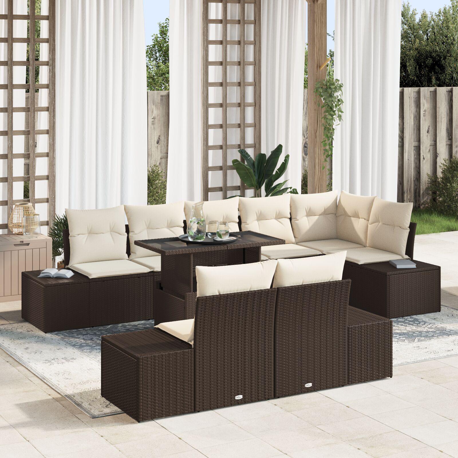 Havesofa SÃ¦t 9 stk Brun og cremefarvet 100 x 55 x 73 cm
