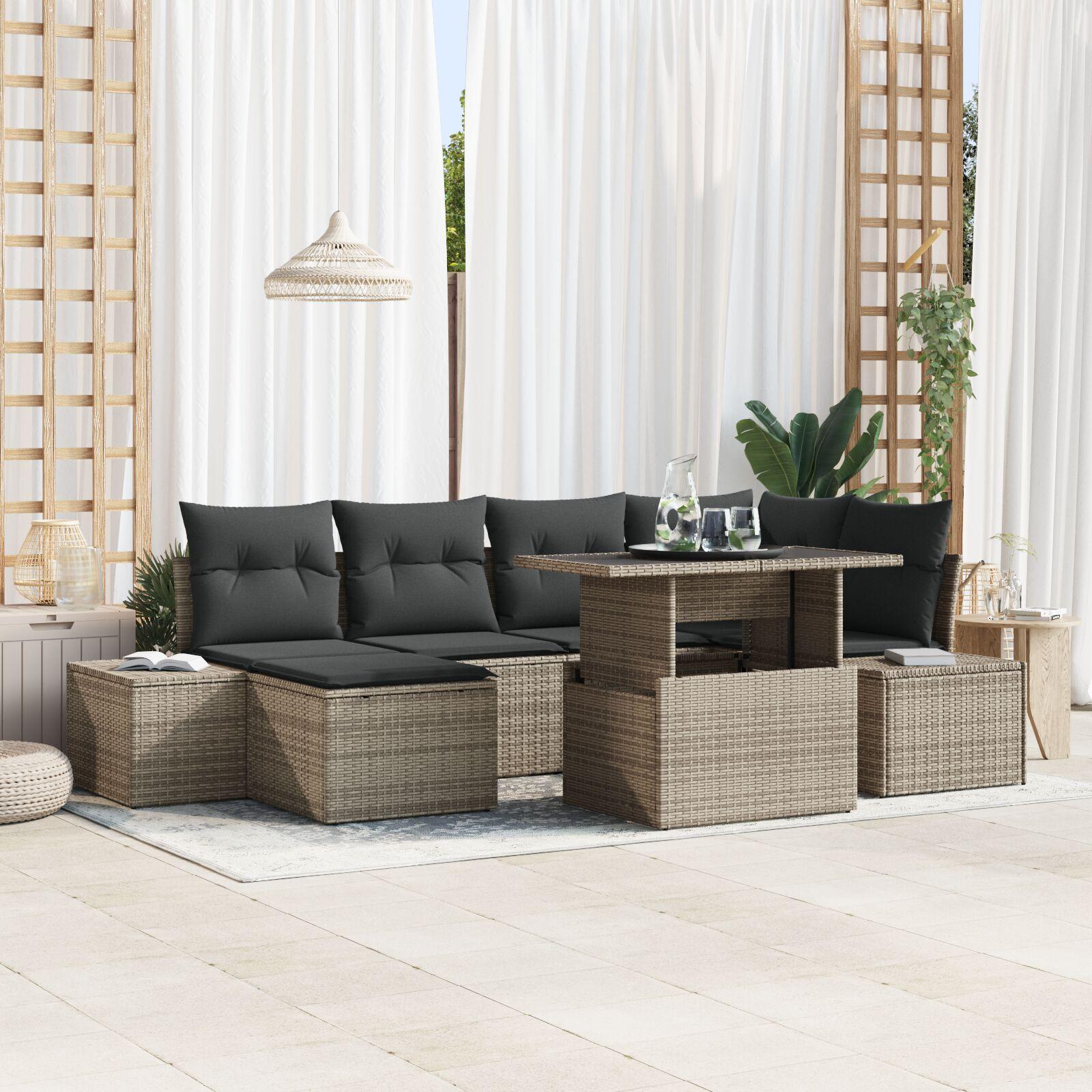Havesofa SÃ¦t 7 stk GrÃ¥ Polyrattan og pulverlakeret stÃ¥l