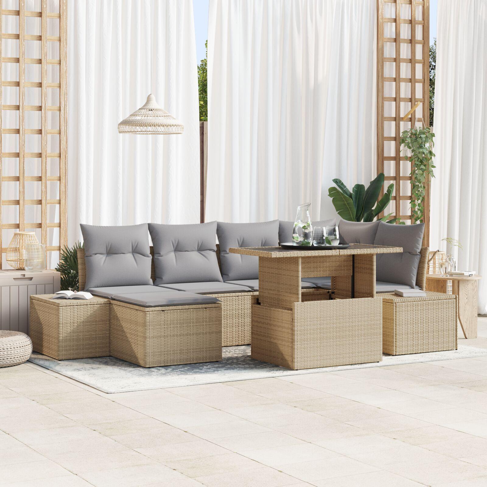 Havesofa SÃ¦t med pude 7 stk beige og lysegrÃ¥