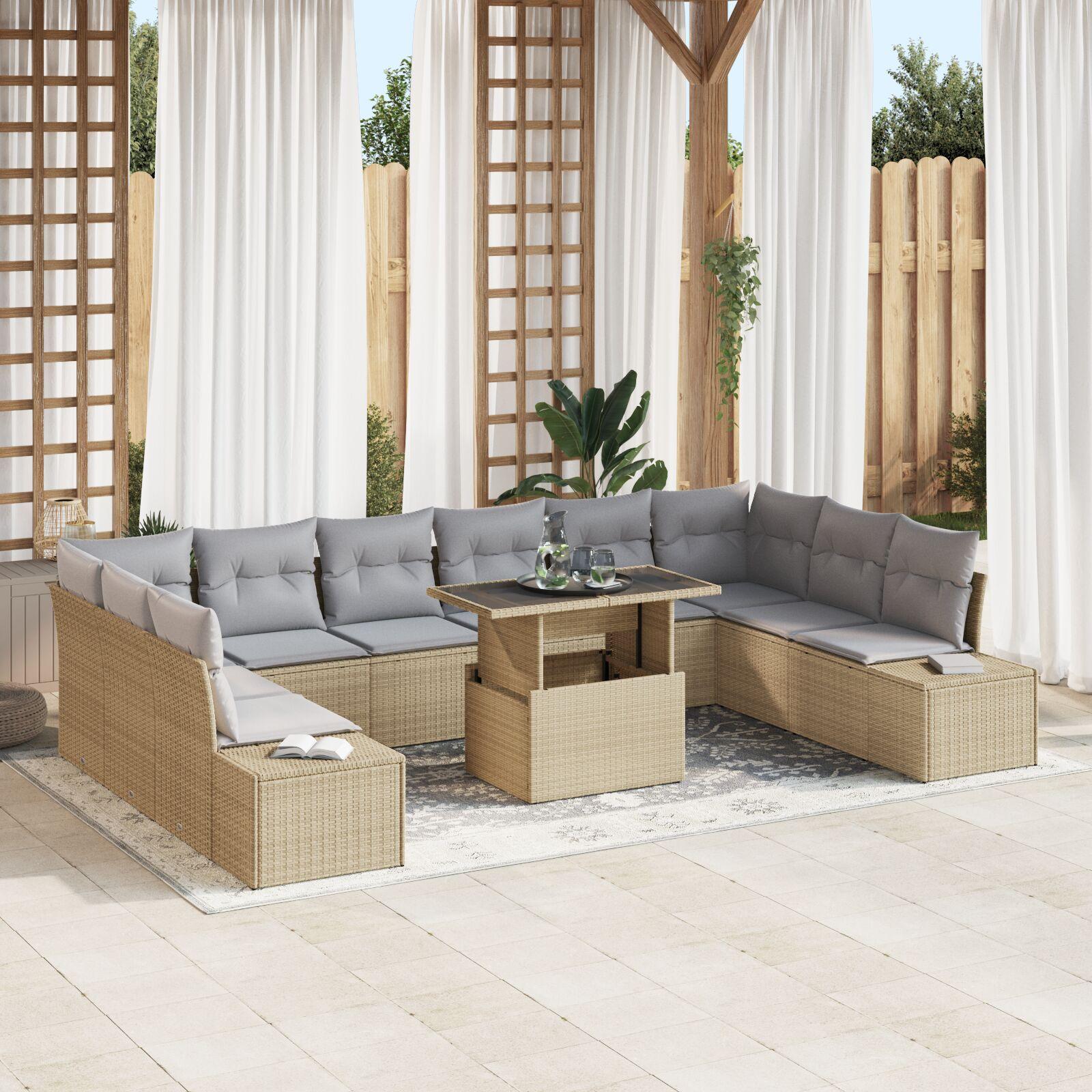 Havesofa SÃ¦t med pude 11 stk beige og lysegrÃ¥ 100 x 55 x 73 cm
