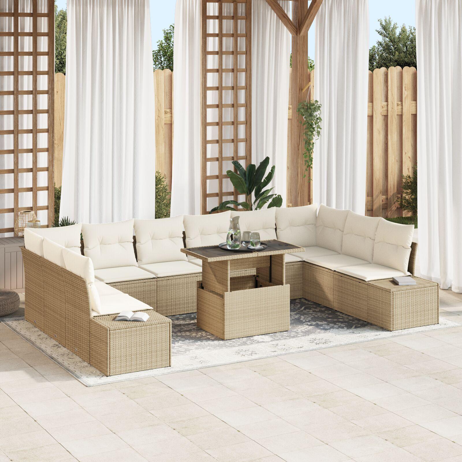 Havesofa Sæt 11 stk beige og cremefarvet 100 x 55 x 73 cm
