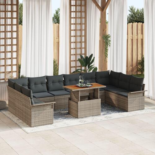 Have-sofa sæt 11 dele Grå, Sort Rattan, Polyester Havebord