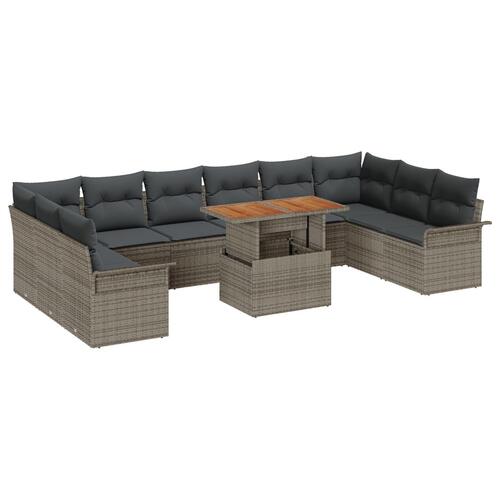 Have-sofa sæt 11 dele Grå, Sort Rattan, Polyester Havebord