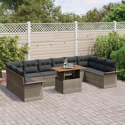 Have-sofa sæt 11 dele Grå, Sort Rattan, Polyester Havebord