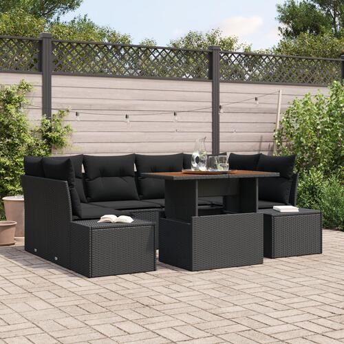 Havensofa sæt Sæt med 7 Sort Polyrattan 7-delt udendørs spisesæt