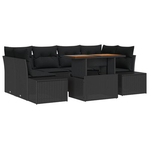 Havensofa sæt Sæt med 7 Sort Polyrattan 7-delt udendørs spisesæt