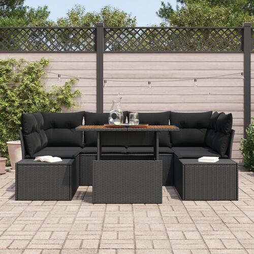 Havensofa sæt Sæt med 7 Sort Polyrattan 7-delt udendørs spisesæt