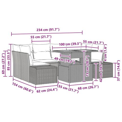 Havensofa sæt Sæt med 7 Sort Polyrattan 7-delt udendørs spisesæt