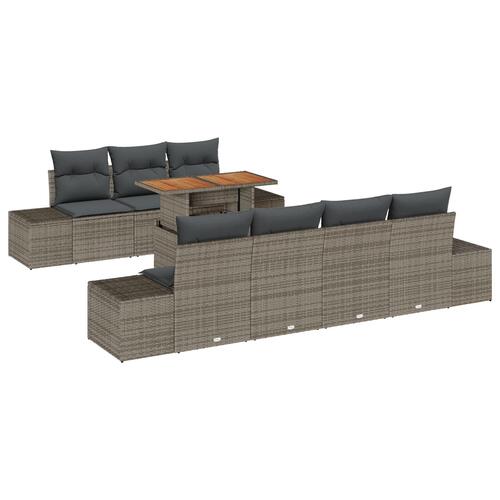 Have Sofa Sæt 8 Personer Grå Rattan, Glas, Træ, Metal