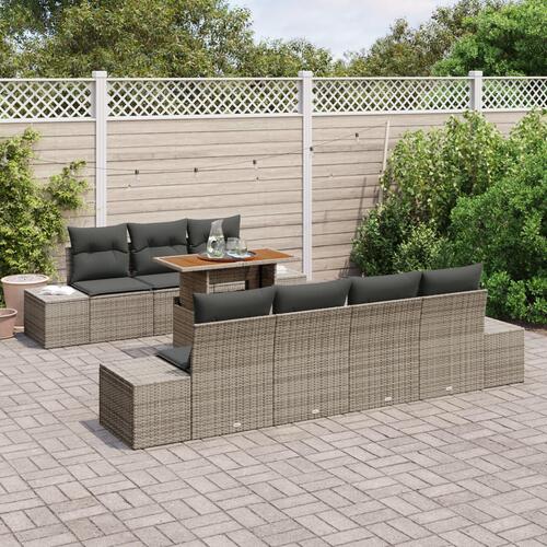 Have Sofa Sæt 8 Personer Grå Rattan, Glas, Træ, Metal
