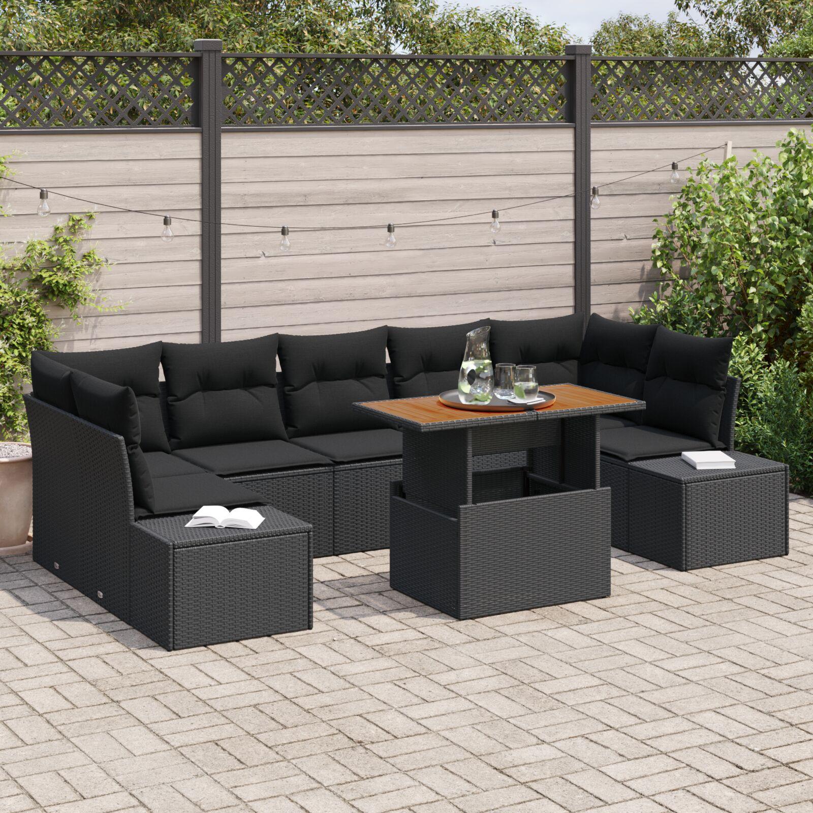Have Spisebordssæt 8 stk Sort og Brunt 100 x 55 x 73 cm