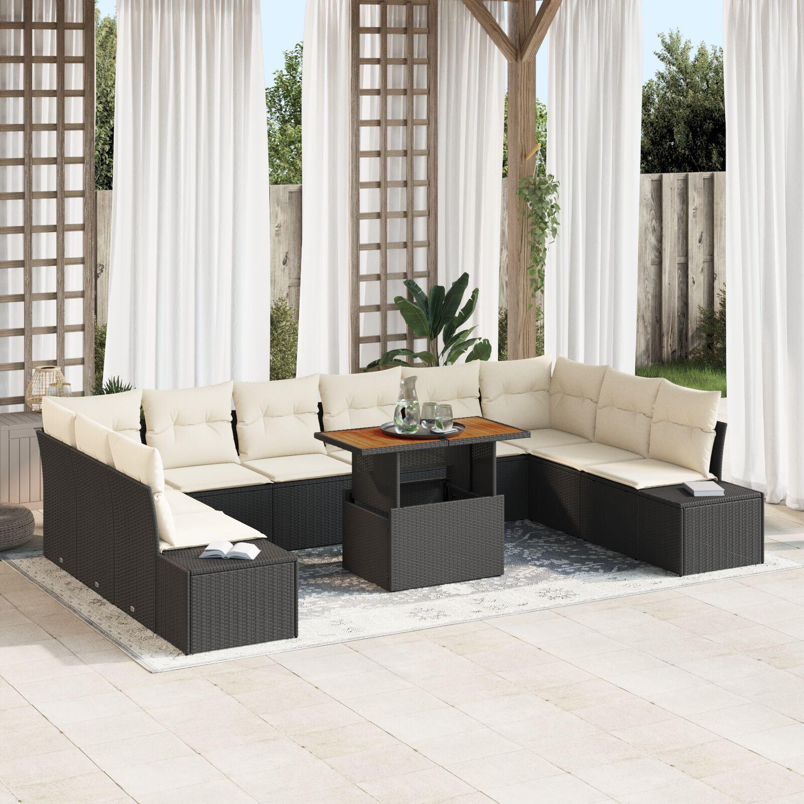 Havesofa SÃ¦t med pude 11 stk Sort og Cream 100 x 55 x 73 cm