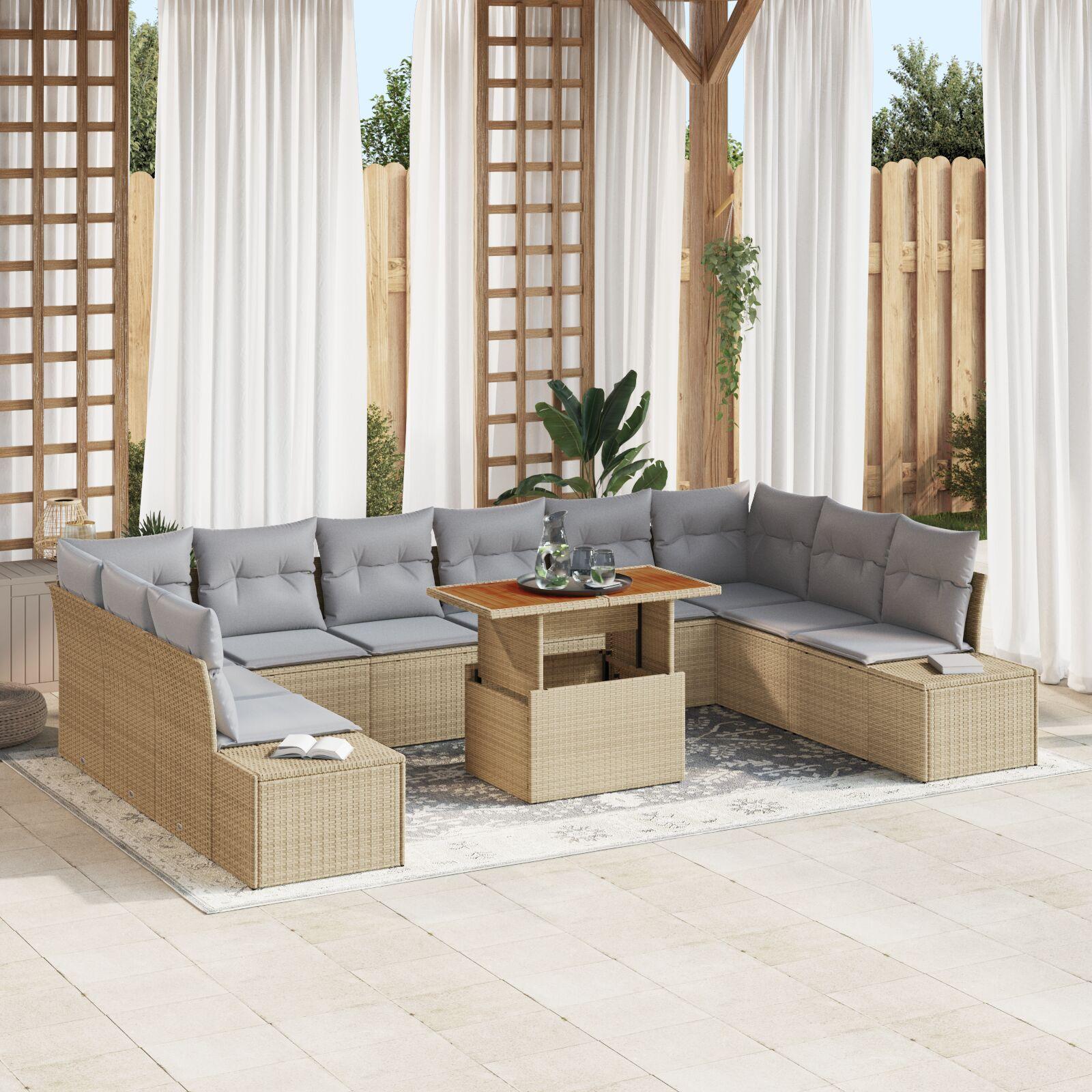 Havesofa SÃ¦t med pude 11 stk Beige og grÃ¥ 100 x 55 x 73 cm