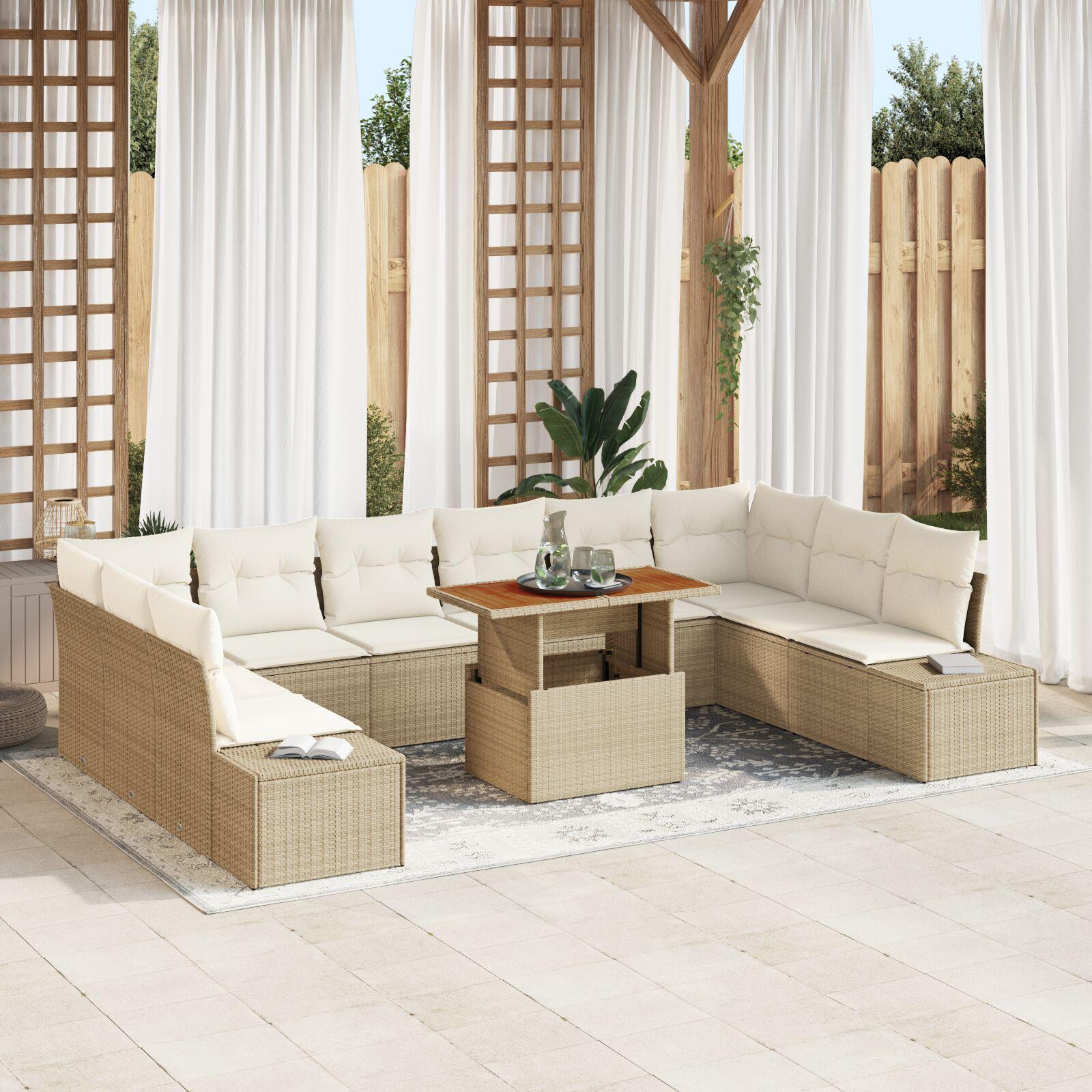 Havesofa SÃ¦t med pude 11 stk Beige og creme 100 x 55 x 73 cm