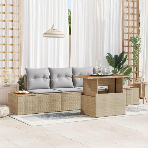 Have Sofa Sæt 5 Stk Beige Rattan Rektangulær Moderne