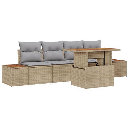 Have Sofa Sæt 5 Stk Beige Rattan Rektangulær Moderne