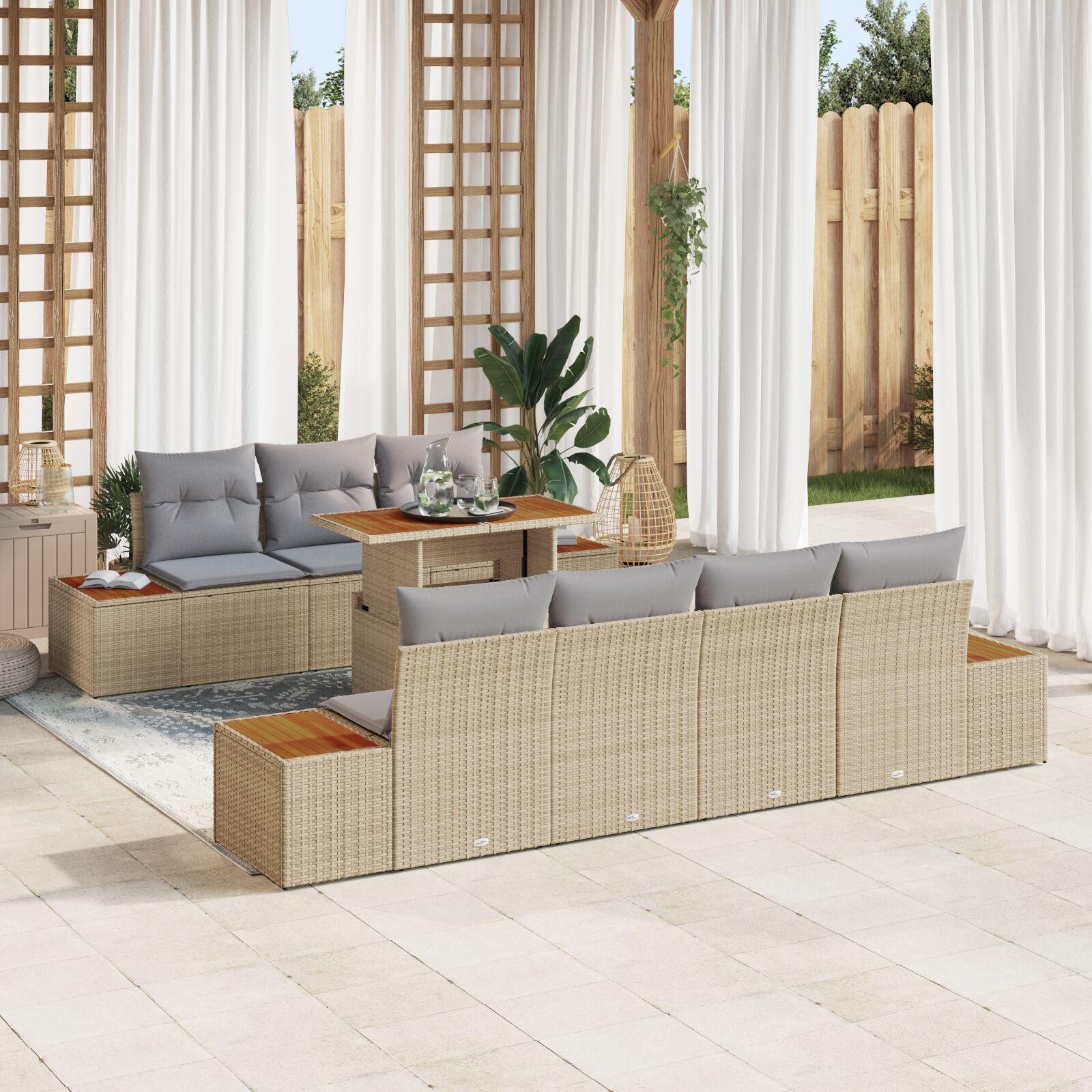 Havesofa SÃ¦t med pude 8 stk Beige Poly rattan