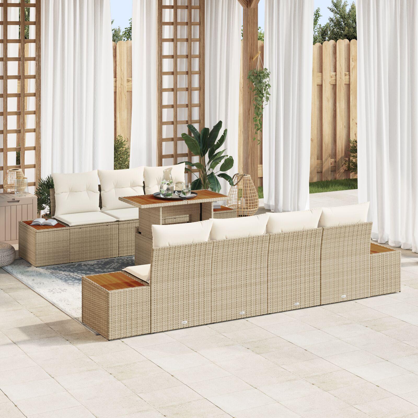Havesofa Sæt med pude 8 stk Beige Poly rattan