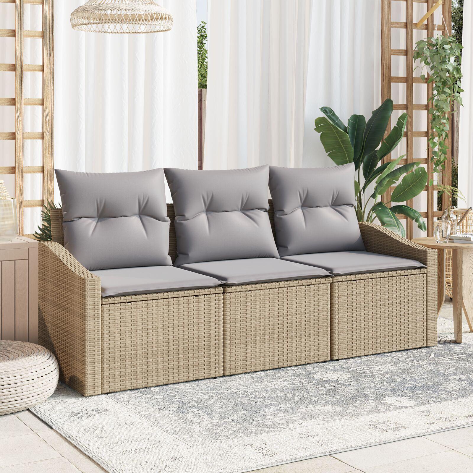 Havesofa SÃ¦t med pude med opbevaring 3 stk Beige og lys grÃ¥