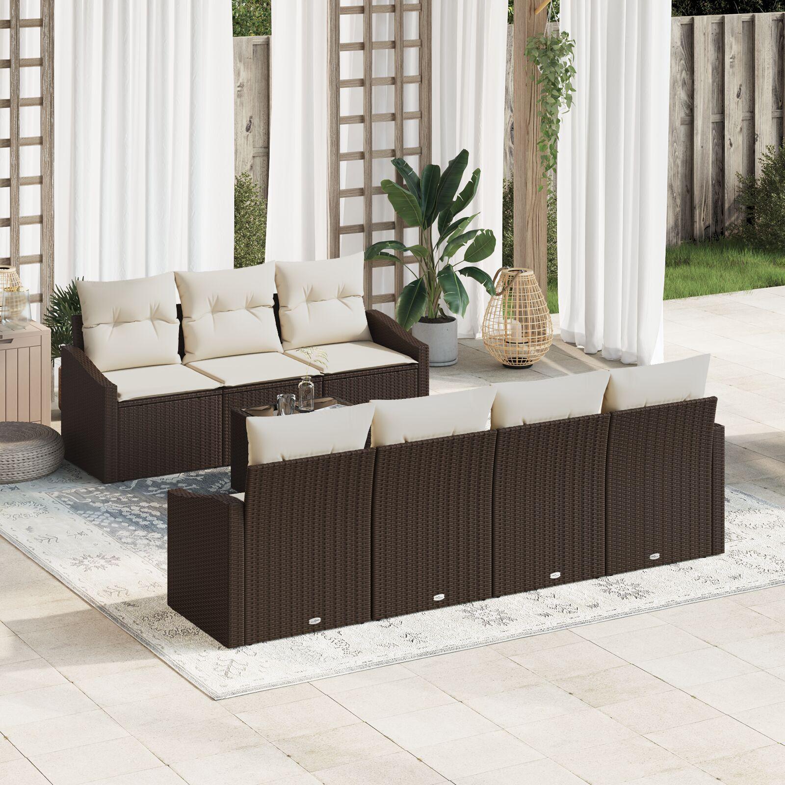 Havesofa SÃ¦t med pude 8 stk Brun og Creme 55 x 55 x 37 cm