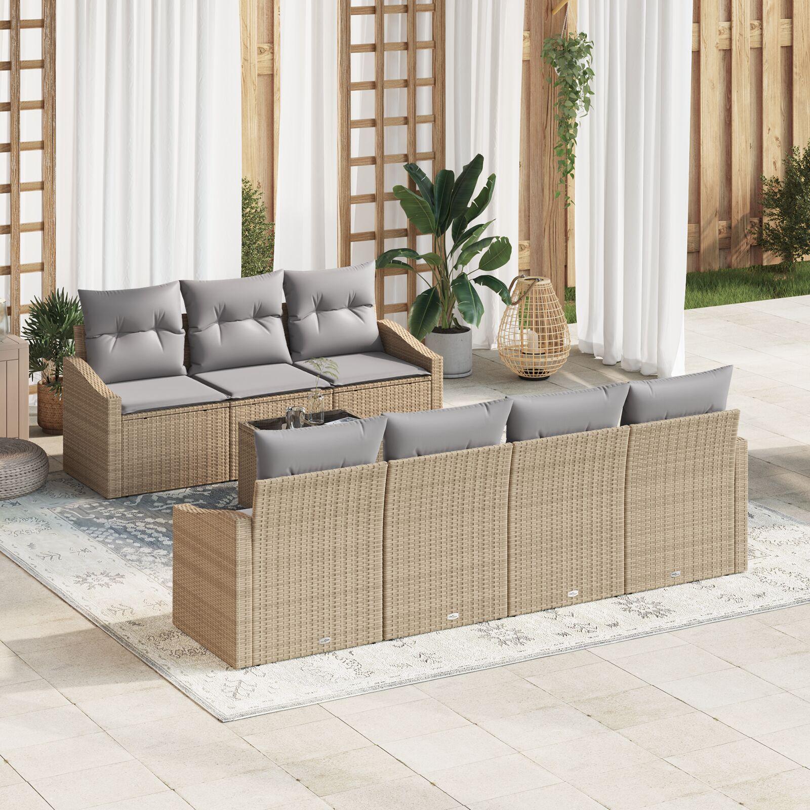 Have Sofa Sæt 8 dele Beige Rattan 8-delt have spisebord sæt