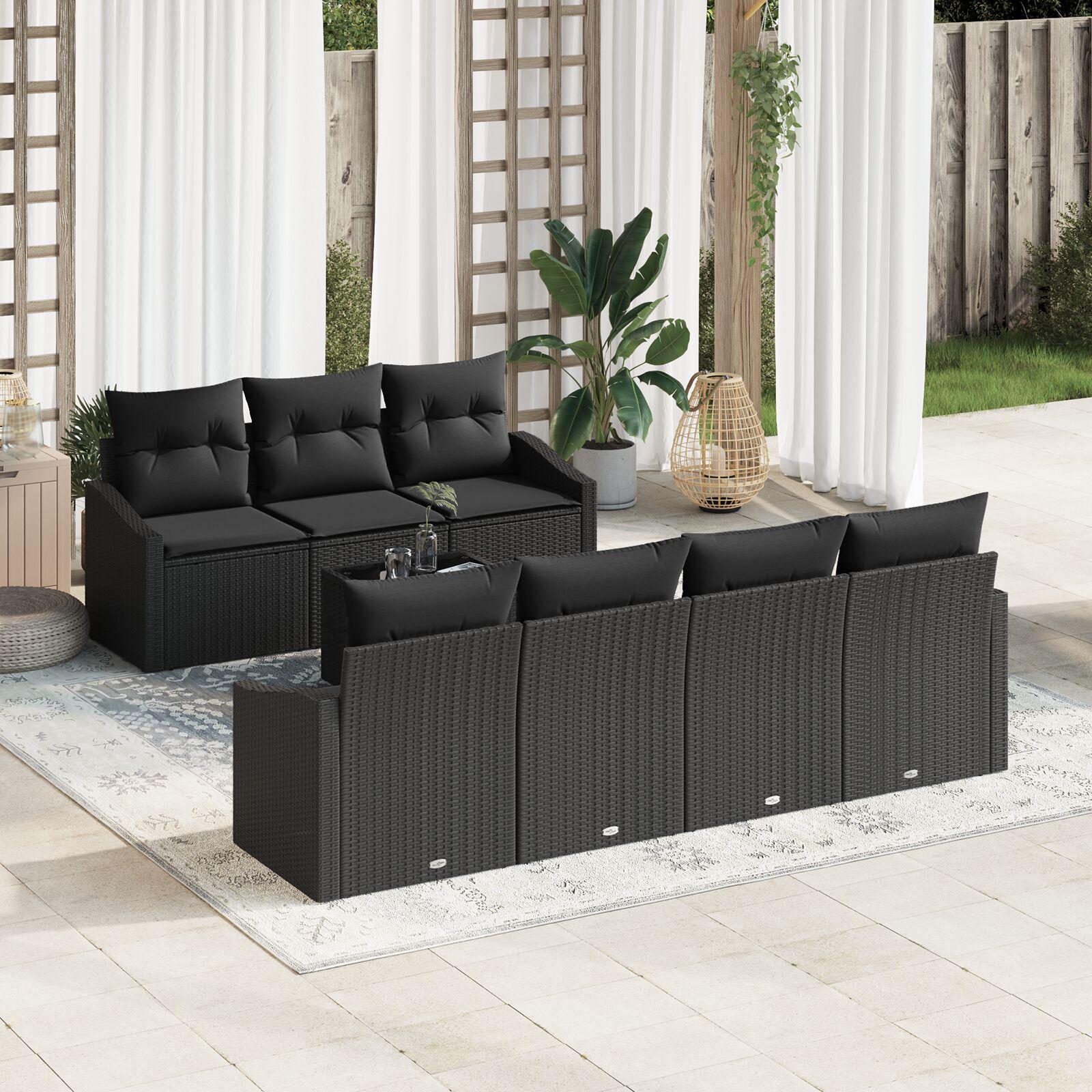 Havesofa SÃ¦t med pude med opbevaring 8 stk Sort 55 x 55 x 37 cm